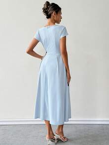 Ritzy Row 女士蓝色梭织圆领短袖休闲连衣裙 - 藍色 - 查看 2