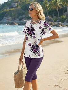 EMERY ROSE 2pcs Women Casual Minimalist Top & Shorts Set, Suitable For Summer - Multicolor - View 4