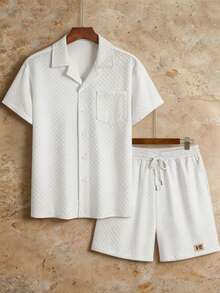 HIMLAND Men's Textured Short Sleeve Shirt Set, Spring/Summer - White - View 1