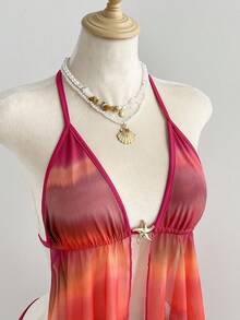 Elamini Bộ đồ hai mảnh mùa hè dành cho nữ, gồm áo hai dây hở lưng hình sao biển phối ombre và chân váy ngắn, phong cách thường ngày gợi cảm cho kỳ nghỉ biển. - Nhiều màu - Xem 7