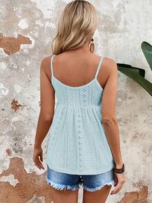 EMERY ROSE Vacation Casual Solid Color Textured Camisole - Blue - View 2