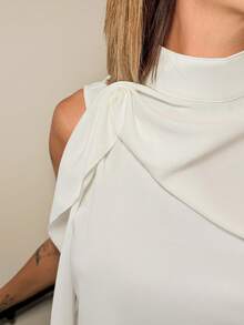 Mélanie ORL Chemise blanche tissée sans manche simple et pratique avec une coupe évasée réunie pour femmes, printemps/été, hauts sans manches - Blanc - Voir 6