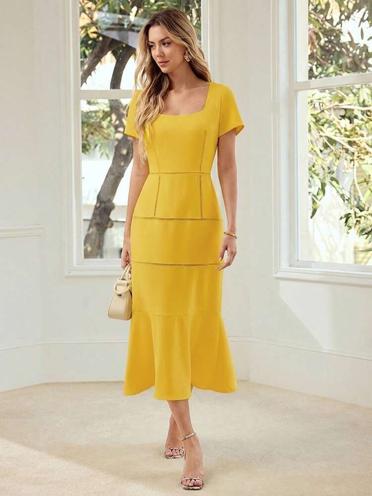 WOMEN'S ELEGANT DATE NIGHT SHORT SLEEVE 3D FLORAL DRESS, SPRING/SUMMER