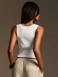 Athîral 女士休闲露肩修身浅绿色针织上衣，春夏款 - 白色 - 查看 6