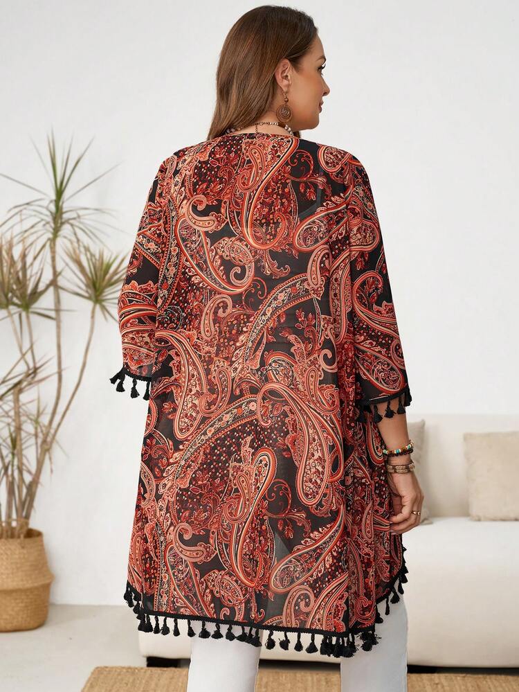 Plus Size Women's Bohemian Paisley Print Tassel Decor Jacket, Summer Outfit For Women,Spring Outfit Women,Vacation Outfits Women,Women's Spring Jacket,Fringe Blouse For Women,Country Concert Outfit,Country Outfits For Women, Beach Outfits For Women,Summer Holiday Outfits,Casual Blouse For Women Kimonos For Women Cover Up Kimono Kimono Top For Women Cover Up Top Casual Vacation Outfits Women Cover Up Outer Wear For Summer Women Fashion Clothes For Women Latest Outfit For Women Western Outfits For Women Western Wear Women Plus Zoo Outfits Women Zip Cardigan Women Zebra Print Blazer Western Outfits For Women Plus Zanzea Blouses For Women Boho Outerwear For Women Bohemian Clothes For Women Bohemian Cardigan Boho Poncho Kaftan Tops For Women