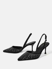 CUCCOO TILAWA Pointed Toe High Heel Closed Toe Full Rhinestone Lady Backless Sandals, Sexy For Evening Wear Spring Shoes Spring Break Easter Prom Heels For Christmas - Black - View 6