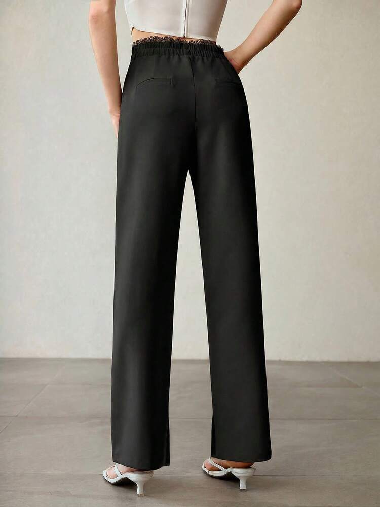 COMMUTER CONTRAST LACE STRAIGHT LEG PANTS