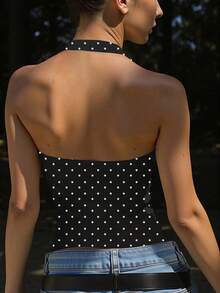 Zyxie 女士性感波点印花露背吊带上衣，夏季 - 黑色 - 查看 2