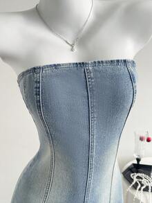 Elamini Women's Ruffle Hem Denim Jumpsuit - Blue - View 6