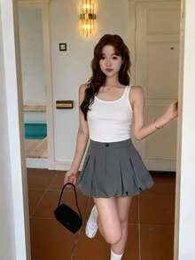 K-Vae 女士夏季新款荷叶边迷你裙，褶皱性感修身百搭休闲裙 - 灰色 - 查看 7