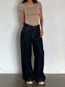 Dazy Tall Tall Women's Relaxed Straight Leg Jeans, Casual City Style - Dark Wash - View 3