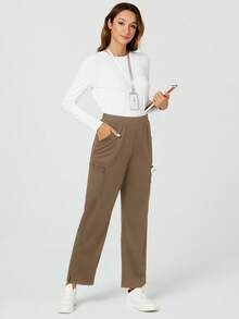 TaskEZ Pantalones de uniforme de unicolor con múltiples bolsillos - Caqui - Ver 6