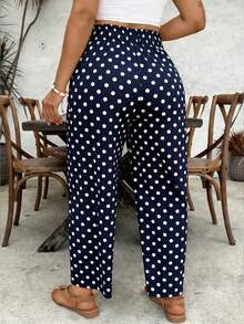 SHEIN VCAY Plus Size Casual Polka Dot Print Pants - Navy Blue - View 2