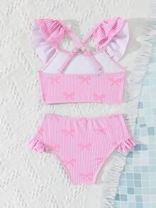 Traje de baño para niñas, tankini con estampado de leopardo y mangas para niñas jóvenes, traje de baño modesto, estilo lindo - Rosa - Ver 2