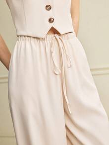 Écloséra Women's Summer Two-Piece Set Beige Chic Vacation Beach Halter Top And Low-Rise Pants Outfits Casual Elegant Commuter Wedding Formal Business Set - Apricot - View 6