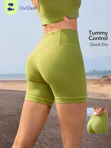 OutZeal Damen Outdoor Leggings einfarbig Radfahren Wandern Yoga Sommer schnelltrocknend Bauchkontrolle hohe Taille Bikershorts Sporthosen Frühling Sommer - Grün - Übersicht 1