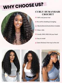 Boho Braids 1 Tóc giả móc sợi màu đen tự nhiên sóng sâu, tóc thật Remy, kiểu sợi lông vũ, tóc bện móc sợi mượt mà, không đường nối, vô hình, không nút thắt, đã được tách sẵn, dài 18-24 inch, 50g - SNatural - Xem 10