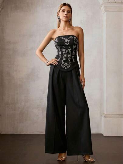 MOTF Soiréza WOMEN'S SPRING/SUMMER RHINESTONE EMBELLISHED TUBE JUMPSUIT