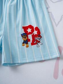 SHEIN | PAW Patrol Young Boy Letter & Cartoon Print Round Neck T-Shirt And Shorts Casual Daily Outfit - Multicolor - View 8