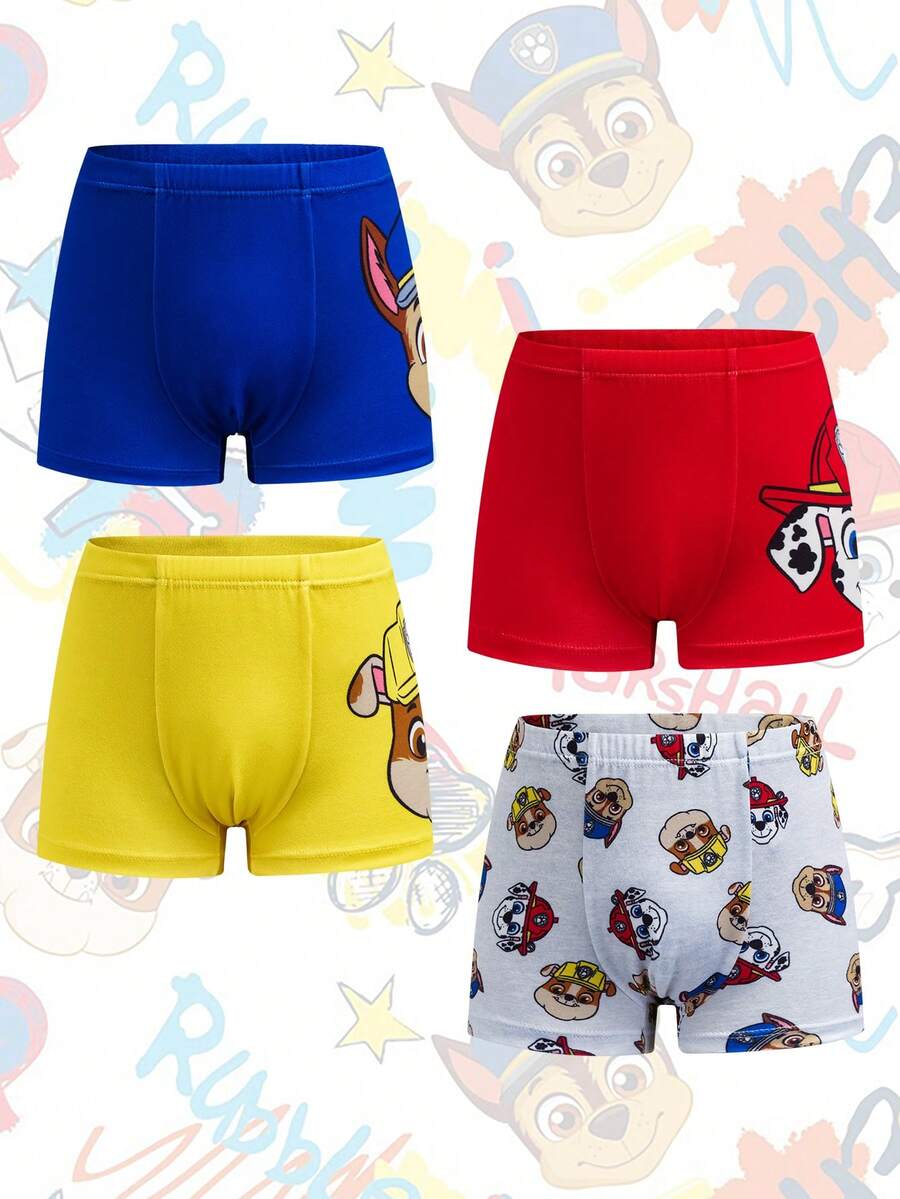 SHEIN | PAW Patrol 4条装男童平角内裤，灰色、蓝色、红色、黄色，印有可爱小狗图案 - 彩色 - 查看 1
