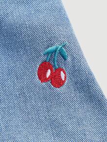 Rivivi 女士樱桃刺绣口袋休闲牛仔短裤 - 藍色 - 查看 5