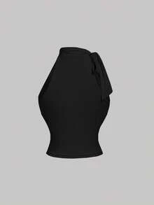 SHEIN MOD Áo cổ yếm khoét rỗng với dây đeo nơ - màu đen - Xem 5