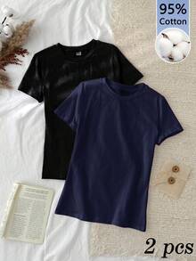 Tseoso Set de 2 camisetas interiores de cuello redondo de manga corta, estilo minimalista y casual, adecuadas para primavera/verano - Multicolor - Ver 11