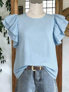 SHEIN LUNE Women's Summer Casual Solid Color Flutter Sleeve Blouse - Multicolor - View 7
