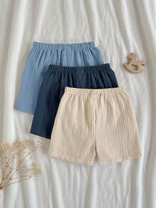 Loomiva 3pcs Baby Boy Elastic Waist Pants Set With Decorative Ribbon, Comfortable & Versatile - Multicolor - View 2