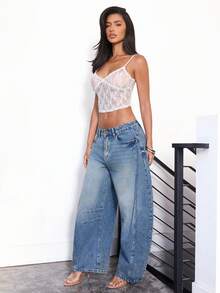 Women's Pocket Flared Casual Loose Fit Jeans - Blue - View 5