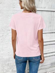 Selamara Women's Spring/Summer New Arrival Hot Selling Heart Print Round Neck Short Sleeve Casual All-Match T-Shirt - Baby Pink - View 2