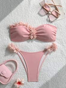 Swim Chiccia 2025 女士粉色花卉边饰泳衣套装 - 粉色 - 查看 1