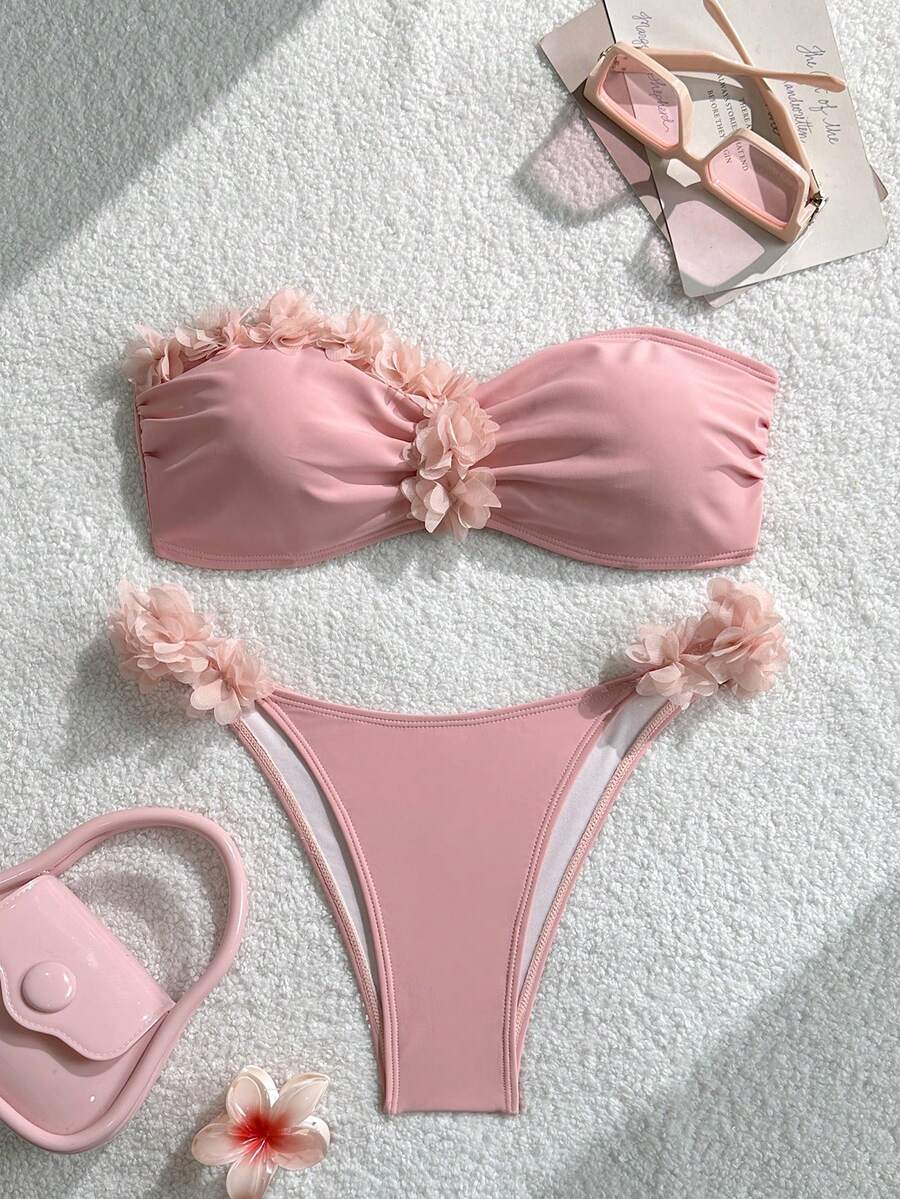 Swim Chiccia 2025 女士粉色花卉边饰泳衣套装 - 粉色 - 查看 1