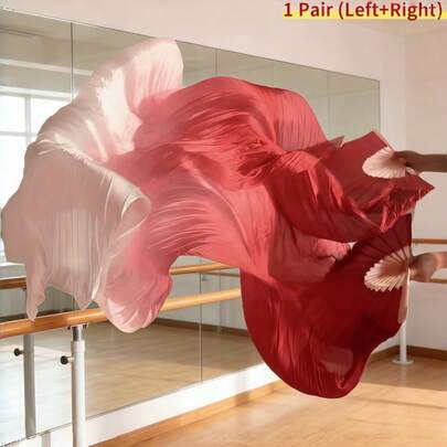 Handmade 1 Pair Belly Dance Imitation Silk Veil Fans Bamboo Long Folding Fans 1 Point 5 Meter 1 Point 8 Meter Flowing Performance Veils Lightweight Stage Dance Tools For Women Professional Festival Party Favors