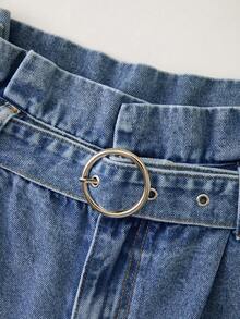 GlowEve 女士休闲百搭日常牛仔短裤，带口袋 - 藍色 - 查看 3