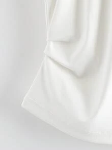 Lyxana 女士圆领露肩袖修身腰部褶皱柑橘色水钻装饰休闲度假通勤优雅简约日常白色T恤 - 白色 - 查看 4
