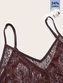 Maija 2026早春新款棕色性感蕾丝吊带连衣裙，可拆卸设计，百搭造型，适合日常、现代优雅、都市浪漫、精致简约、Y2K、乡村音乐节、复古、韩式、机场旅行、街头、教堂、婚礼宾客、生日、商务休闲、约会、派对、外出、机场穿搭 - 棕色 - 查看 10