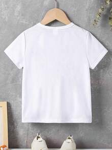 Young Girl Casual Cartoon Print Basic Short Sleeve T-Shirt, Summer - White - View 2