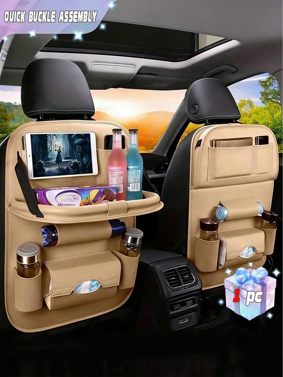 1 Túi đựng đồ gắn ghế ô tô - Khay bàn gấp có chân đế/Hộp đựng khăn giấy/Giá đựng cốc/Giá đựng ô/Túi đựng điện thoại/Bàn để laptop và bàn ăn trên ô tô, chất liệu da PU chống thấm nước và chống mài mòn. - Nhiều màu - Xem 1