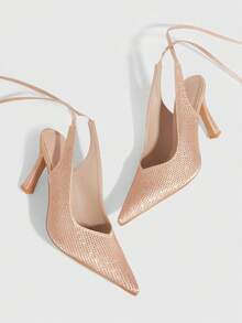 CUCCOO SZL Zapatos de tacón con punta fina, decorados con rhinestones y lazo, elegantes para mujer, para el verano - Champán - Ver 2