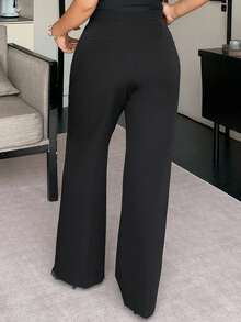Dazy Plus 加大码纯色宽松直筒休闲黑色裤，四季长款商务休闲女裤，女式正装裤秋季 - 黑色 - 查看 2