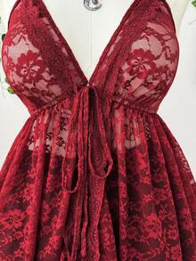 Sunspun Camiseta de encaje rojo sexy con cuello halter para mujer de talla grande - Rojo - Ver 3