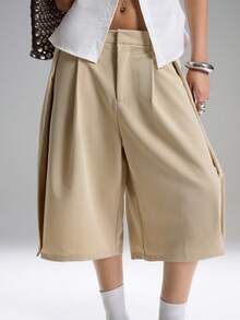 LYSMO 2026 New Arrive Minimalism Spring/Summer Women's Solid Color Pleated Loose Casual Bermuda Shorts Women's Trousers Summer Women's Work Clothes For The Office Working Pants For Women Work Pants Wrap Around Pants - Khaki - View 4