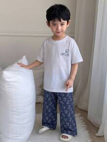 Dazy Kids 男童宽松圆领短袖休闲夏季睡衣 - 藍白色 - 查看 3