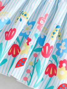SHEIN Elladie kids 女童夏季新款时尚Polo领露背吊带束腰甜美度假风连衣裙，少女正式礼服 - 藍色 - 查看 6