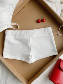 Comfortcana 舒适简约白色抽绳修身短裤，时尚别致，适合外出、海滩度假、节日庆典、婚礼派对等场合，Y2K风格 - 白色 - 查看 2