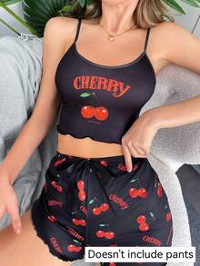 Women's Casual Cherry Letter Print Camisole Top, Suitable For Daily Wear & Sleepwear - Multicolor - View 6