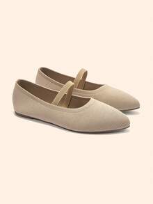 CUCCOO BASICS Women's Pointed Toe Flat Comfortable Breathable Knit Elastic Band Slip-On Casual Loafers - Apricot - View 2
