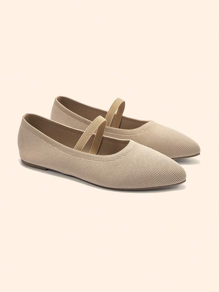 CUCCOO BASICS Women's Pointed Toe Flat Comfortable Breathable Knit Elastic Band Slip-On Casual Loafers