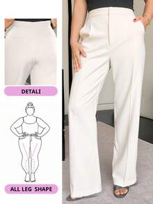 Dazy Plus 加大码纯色宽松直筒休闲黑色长裤，适合所有季节的女士正装裤秋季 - 白色 - 查看 1